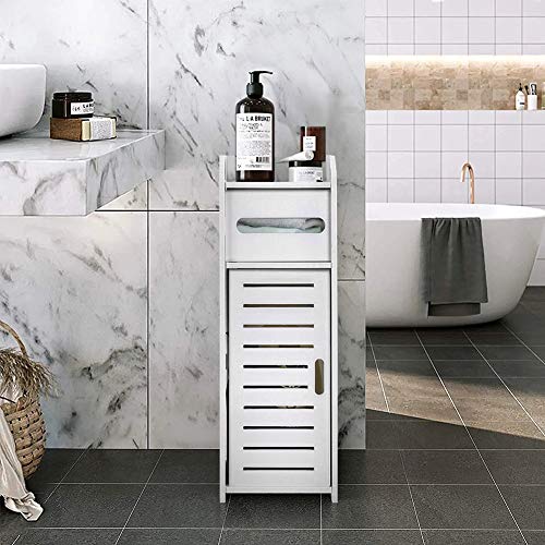 Bathroom Cabinet Free Standing Bathroom Storage Cabinet Wood-plastic Board Slim Bathroom Storage Unit, White Bathroom Storage Toilet Roll Cabinet