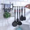 Hosoncovy 3 Tier Utensil Hanger Rail Utensil Wall Hanger Swivel Towel Rail Kitchen Wall Rail with Hooks Rotating Wall Mount Shelf for Kitchen Bat