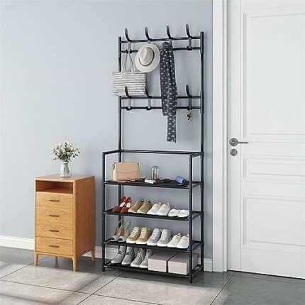 Clothes rack and hat rack Clothes Rack, Clothes Rack, Floor Rack, Storage Rack, Clothes Rack (color: Black, Size: 60 X 26 X 155cm) Suitable for l