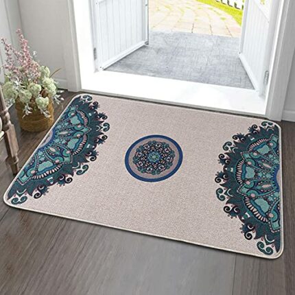 TekValue Door Mat, Indoor Outdoor Door Mat with Ultra Non Slip Rubber Back Front Door Mat Washable Linen Fabric Material Dirt Trapper Mat for Fro