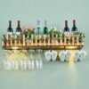 Wall Mounted Wine Rack with Lights, Wood Rustic Wine Bottle Glass Floating Shelves with Hanger, Modern Plants Wine Display Storage Holder for Kit