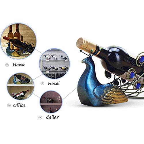 KXDCZ Elegant Peacock Wrought Iron Wine Rack Single Bottle Tabletop Holder Creative Furnishing Articles Display