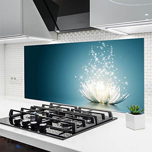 Tulup Glass Splashback for Kitchen - 55.1 in x 27.6 in / 140x70 cm - Cooker Wall Protection Tempered Glass - Lotus Blossom Flower Floral
