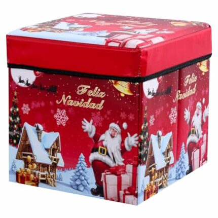 Christmas Ornament Storage 11.8 Inch Foldable Christmas Storage Containers Waterproof Fabric 60Kg Heavy Loading Stool Xmas Gift Box Decor