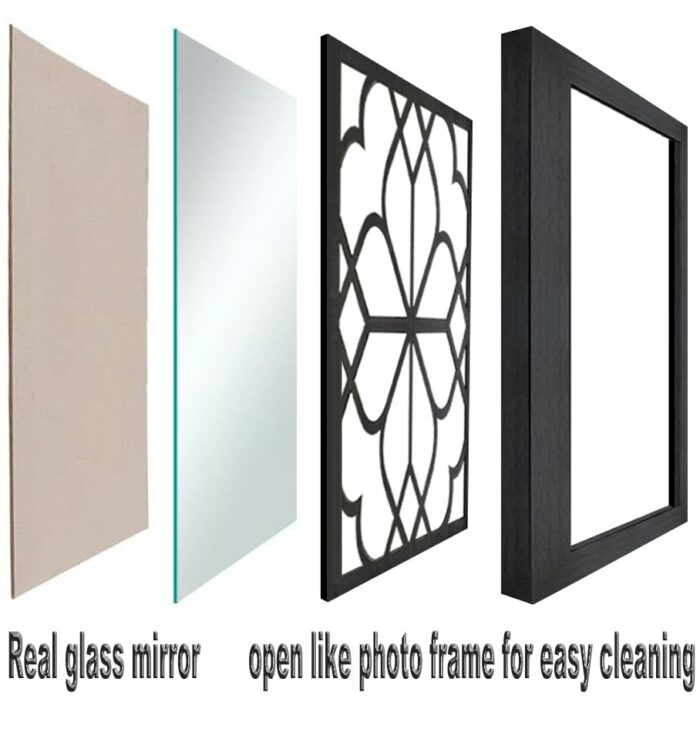 Wocred Set of 4 Mirrors Square Wall Mirror,Gorgeous Rustic Farmhouse Accent Mirror,Black Entry Mirror for Bathroom Renovation,Bedrooms,Living Roo