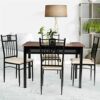 WALNUT 5 Piece Dining Set Wooden Metal Table And 4 Chairs Kitchen Breakfast Furniture