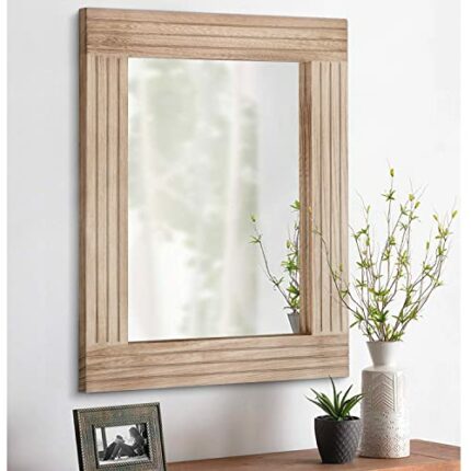 HLFMVWE Wall Mirror Wooden Natural Hanging Rustic Mirror Bathroom Bedroom Hallway Balcony Home Wall Decor 20" x 16" Crude Wood