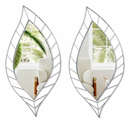 Chunful 2 Pack Wall Mirrors 36 x 18 Inch Decorative Leaf Mirror Artistic Modern Mirror Leaves Shaped Mirrors Decor for Living Room, Bedroom, Bath