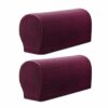 2pcs Jujube Red Sofa Arm Slipcovers Armchair Armrest Cover Couch Set with Twisty Pin Stretch Polyester Fabric Anti-slip Washable Purplish