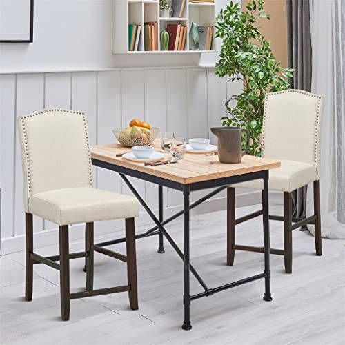 SDFGH Set of 2 Fabric Barstools Nail Head Trim Counter Height Dining Side Chairs