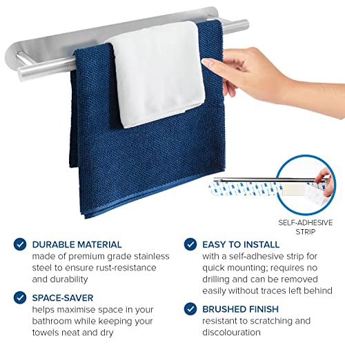 Joejis Self Adhesive Towel Rail 40cm Stainless Steel & Black Matte Bathroom Towel Holder Multiuse for Kitchen or Bathroom Towel Rail Drill-free (
