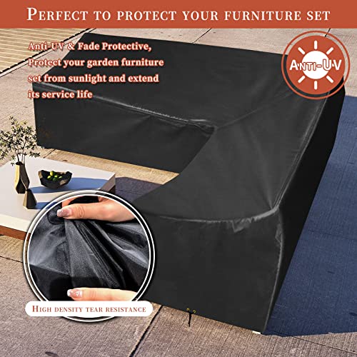 RICHIE V-Shape Garden Furniture Covers Waterproof, L Shape Garden Sofa Covers Windproof, Anti-UV, 420D Heavy Duty Oxford Fabric Outdoor Patio Rat