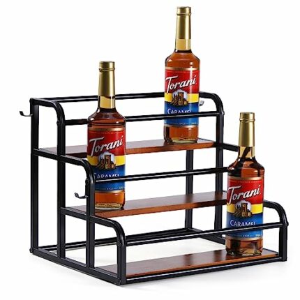 Yaoyiizy Coffee Syrup Rack Organizer Syrup Bottle Holder Stand for Coffee Bar, 3-Tier 12 Bottles Display Shelf for Syrup, Wine, Dressing, Sauce f