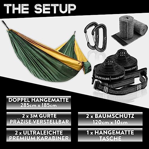PURE HANG Premium XXL Hammock Double Camping Outdoor - Lightweight Nylon Portable 2-4 person - Strongest Parachute Hammock Backpacking Garden Hik
