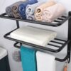 Winmien 3-Tier Bathroom Towel Shelf with Tower Bars, Stainless Steel Towel Racks for Bathroom Wall Mounted (Black，24 inch)