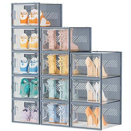 SIMPDIY Shoe Storage, 12 Pack Large Shoe Organizer for Closet, Shoe Boxes Clear Plastic Stackable Shoe Storage Boxes for Size 13