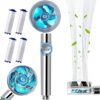 High Pressure Water Saving Shower Head - Propeller - Turbo Fan Drive Jet Shower Head-with Water Stop Button and 4Pcs Filter-360 Degree Rotating S