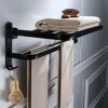 Towel Rack，Storage Shelf With Bath Towel Rail Wall Mounted Bathroom Rack With Hooks Nail-Free Collapsible Towel Holder Bar For Bathroom Toilet Ho