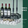 EMISOO Ceiling Wine Glass Rack, Hanging Wine Glass Rack, Ceiling Mount Metal Wine Glass Holder with Display Shelf,Height Adjustable Hanging Wine