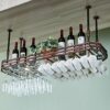 EMISOO Ceiling Wine Glass Rack, Hanging Wine Glass Rack, Ceiling Mount Metal Wine Glass Holder with Display Shelf,Height Adjustable Hanging Wine
