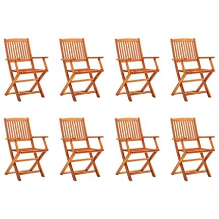 vidaXL 8x Folding Garden Chairs Outdoor Patio Terrance Backyard Furniture Wooden Foldable Dining Dinner Chair Seat Solid Eucalyptus Wood