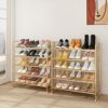 Simple Trending 5-Tier Stackable Shoe Rack, Expandable & Adjustable Shoe Organizer Storage Shelf, Wire Grid, Gold