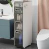 Bathroom Floor Cabinet With Storage Drawers Tower Large Capacity Slim Toilet Paper Storage Cabinet With Wheels Narrow Dresser Tower For Small Spa