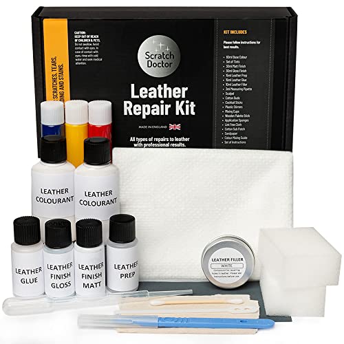 Scratch Doctor Complete Leather Repair Kit Patch, Fill, Repair & Recolour Scratches, Tears, Holes in Leather Furniture, Sofas, Car Seats (Tan)