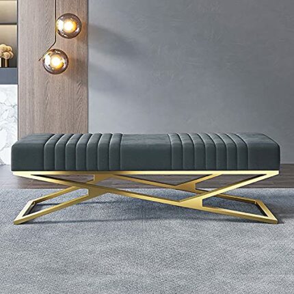 Luxury Velvet Upholstered Bench Seat,Comfy Entryway Shoe Bench with Golden Base,Modern Bedroom End of Bed Bench Multifunction Accent Sofa Bench-G