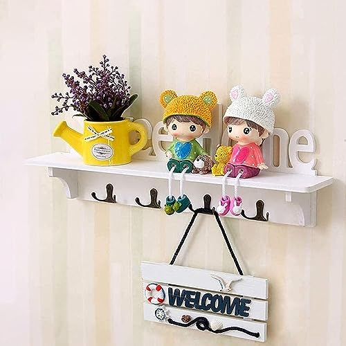 GAESHOW Coat Rack Shelf Wall Mounted, Coat Hook with 4 Metal Dual Hooks, Hallway Organiser Hooks Stand for Bathroom, Bedroom, Kitchen, Living Roo