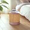 Haadi Traders Storage stool | Rattan & Velvet Footstool | Pink Dressing Table Storage Stool Pouffe with Lid 42CM | Footrest Ottoman Stool Seat