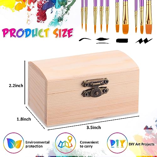 Chumia 48 Pcs Unfinished Wooden Box with 40 Paintbrushes Wood Treasure Chest Small Wooden Box DIY Wooden Boxes for Crafts Unpainted Chest Box for