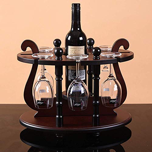 PIBM Stylish Simplicity Wine Racks Free Standing Wine Glass Holder,Round Ding,Solid Wood Creative Wine Display with 6 Glass Rack Amp; 1 Bottle Ho