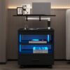 dnbss LED Nightstand with Charging Station & Sockets, Smart Bedside Table, Modern Night Stand for Bedroom, Large Side End Table, Laptop Tray Work