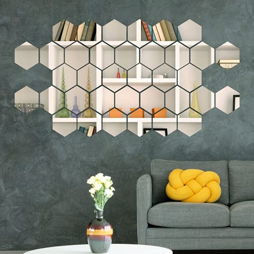 Flexible Mirror Sheets Self Adhesive 10 x 8.6 x 5 cm Non Glass Mirror Tiles Removable Acrylic Mirror for Home Living Room Bedroom Decor (36 Piece