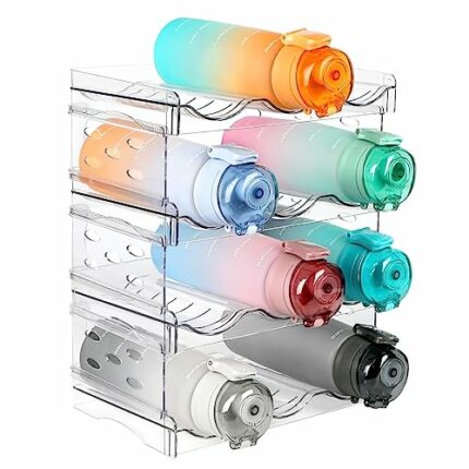 Qidordour Water Bottle Organiser for Cabinet, Water Bottle Storage Organizer, 4 Packs Stackable Water Bottle Storage Rack for Cupboard/Fridge/Pan