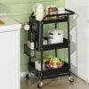Dripex Storage Trolley on Wheels, 3-tire Metal Kitchen Storage Utility Cart with 1 Removable Pegboards, 2 Baskets, 4 Hooks, Rolling Storage Troll