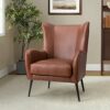 HULALA HOME Faux Leather Accent Chair Removable Cushion, Comfy Upholstered Armchair with Black Metal Legs & Nailhead Trim Wingback Vanity Desk Ch