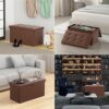 Fireproof Ottoman Storage Box Folding Padded Bench for Living Room Storage Stool Footstall Chest with Comfortable Lid,76x38x38cm,80L Capacity,Hol