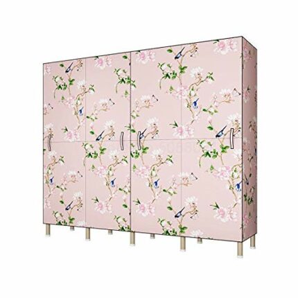 LIRUXUN Detachable Wardrobe Steel Frame Thicken Bold Double Folding Full Hanging Fabric Simple Storage Economy Cloth Wardrobe
