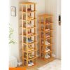 SkiPdr 2-9 Tiers bamboo Shoe Rack - Vertical Narrow Shoe Shelf Storage - Tall Narrow Shoe Organizer for Entryway Closet Hallway