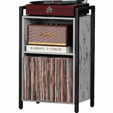 LELELINKY Record Player Stand, 2-Tier Vinyl Record Storage Cabinet with Metal Frame, Cube Vinyl Holder Organizer, Turntable Stand, Record Table w