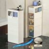 2/3/4-Tiers Floor Standing Cabinet Unit Bathroom Storage, Side Freestanding Rolling Unit with Clear Drawers, Narrow Bathroom Storage Cabinet for