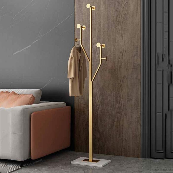 DSHGDJF Bedroom Clothes Golden Standing Coat Rack Floor Laundry Metal Hanger Coat Rack Shoe Wardrobe Furniture (Color : White)