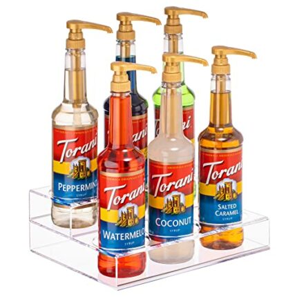 Acrylic Bottle Holder | Wine Display Riser | 6 Bottles, 2 Tier Rack | Bar Counter-Top Display Stand | Wine Rack Holder for Kitchen, Pantry, Fridg