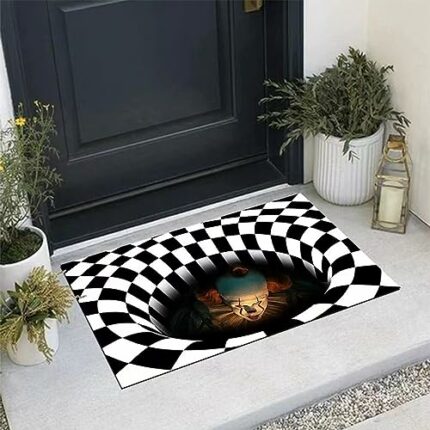 Halloween 3D Illusion Clown Door Mat, Halloween Clown Drain Doormat, Scary Welcome Door Mats, Outside Area Rug Bath Mat Hearth Floor Stair Carpet