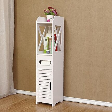[Updated Version] Large Bathroom Storage Accessories Floor Standing Waterproof Cabinet Bathroom White Robust Furniture Toilet Slim Shelf Organize