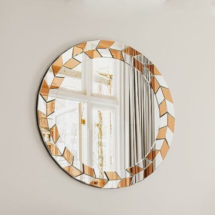 Hallway Art Wall Mirror Decorative: Round Golden and Silver Hung Mirrors 60cm Modern Elegant Artistic Look 5mm Premium Glass Beveled Edge Sunburs