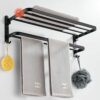 QUANJJ Towel Rack Shower Holder Bathroom Accessories Folding Organizer Hook Hanger Aluminum Storage Shelf