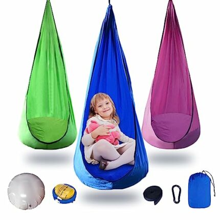 TUSAUW Kids Pod Swing Seat Hammock Chair with Inflatable Pillow Swing Chair for Outdoor and Indoor,Hanging Chair with Inflatable Cushion, Max 176